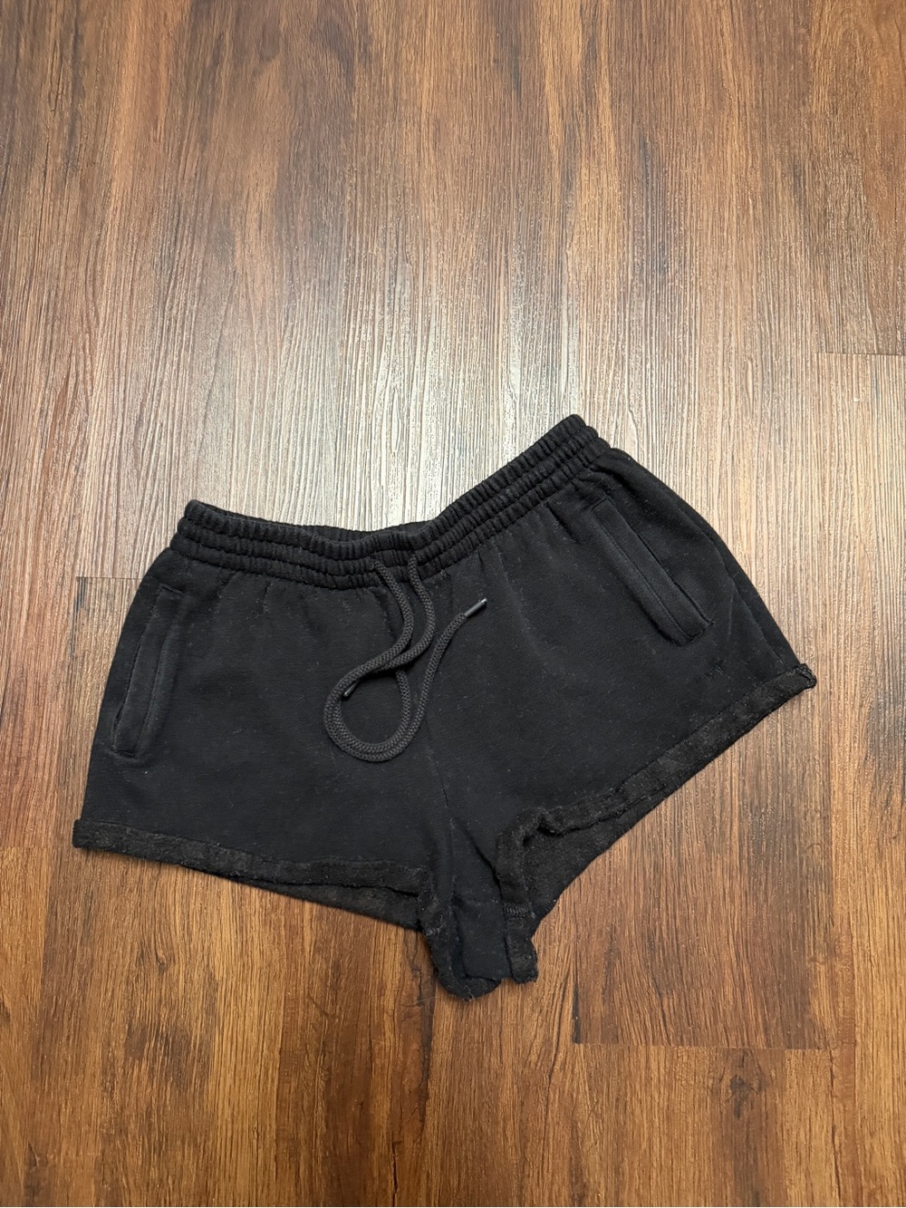 PINK Victoria's Secret Campus Fleece Rolled Hem Black Drawstring Lounge Shorts - Picture 2 of 7